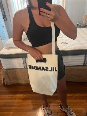 Jil Sander White Canvas Logo Tote